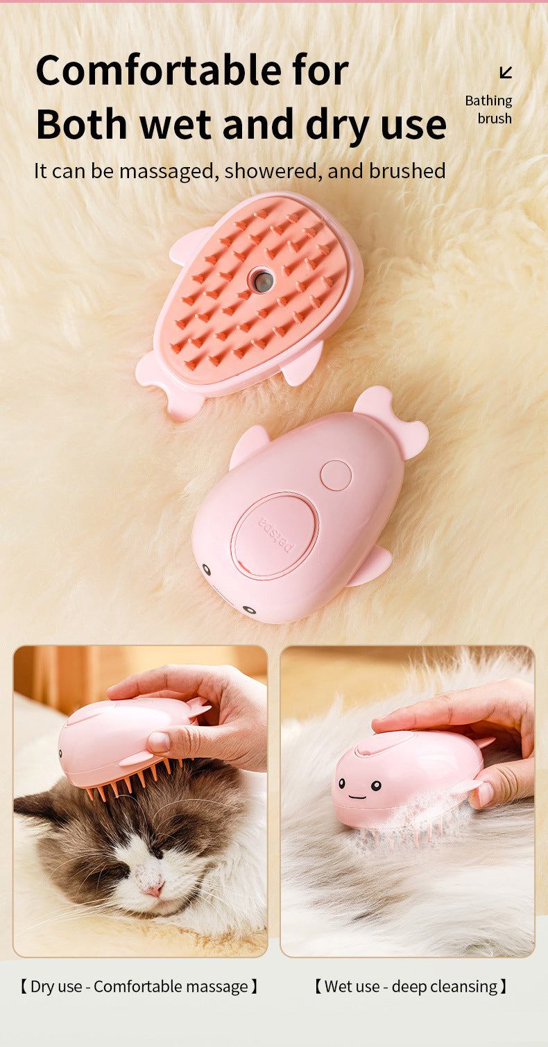 3-in-1 Steam Pet Brush – Rechargeable Cat Grooming Spray Comb